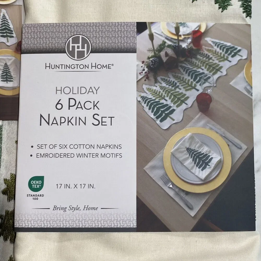 Aldi Christmas Tree Table Runner Napkins Placemats Huntington Home Holiday NWT